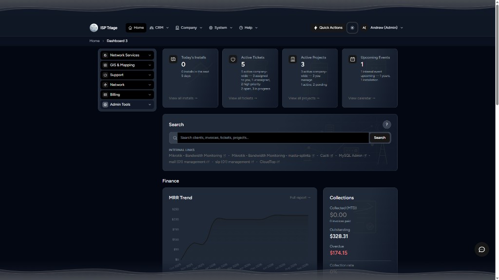 ISP Triage Dashboard Dark Theme