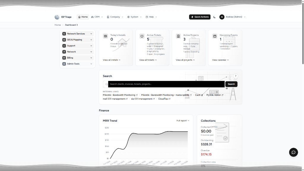 ISP Triage Dashboard Light Theme